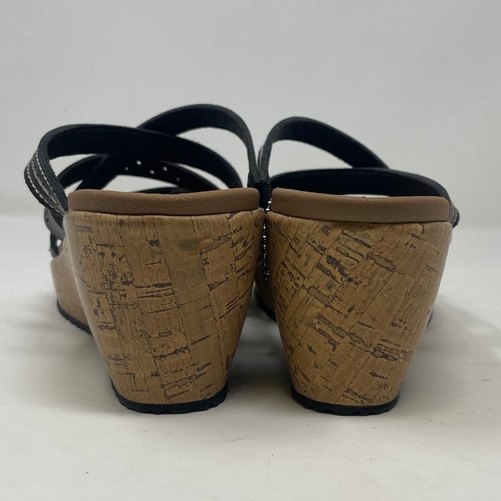 Skechers Cali Womens 9 Black Luxe Foam Wedge Sandals 31714 Strappy Cork Heel - Picture 4 of 8